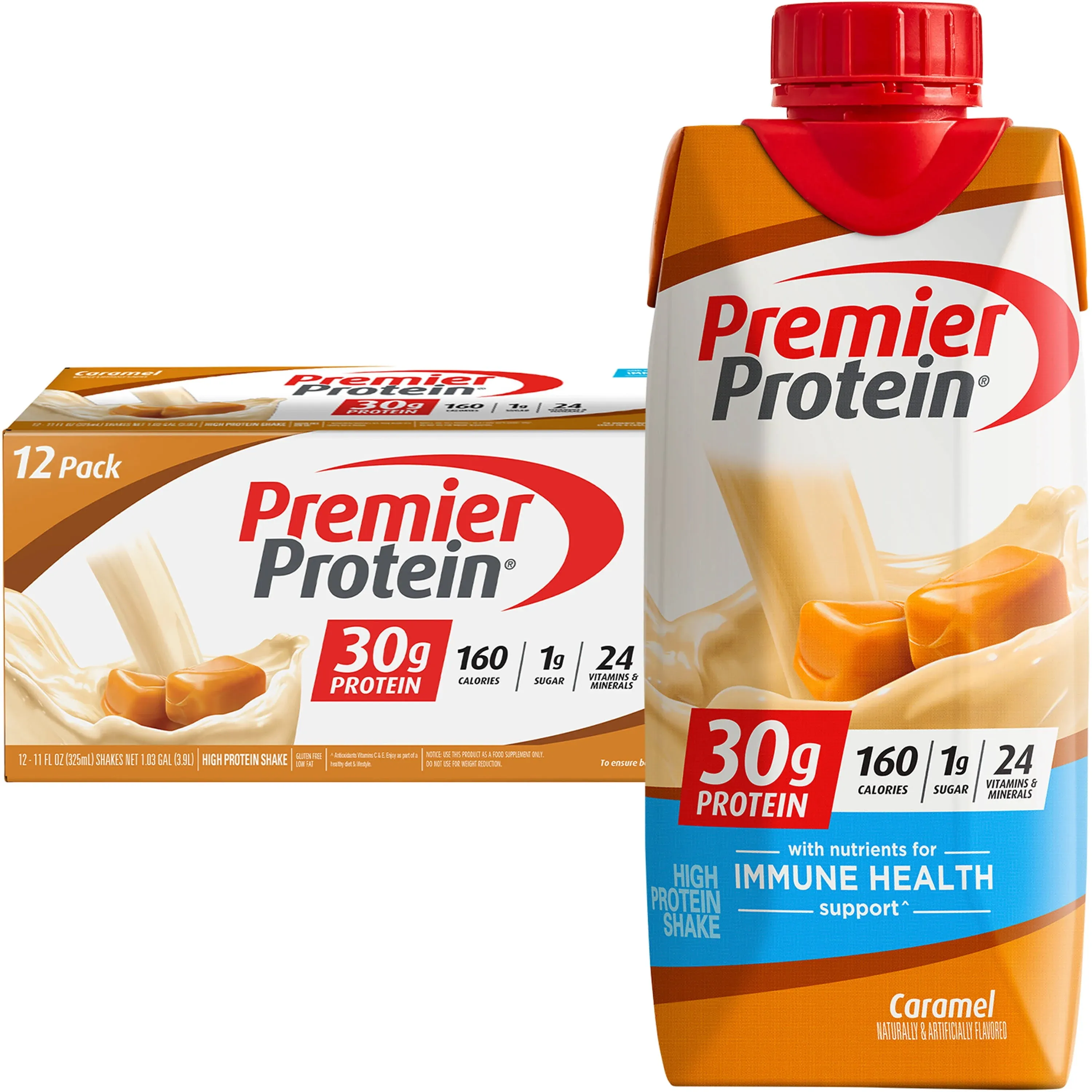 Premier Protein Shake, Caramel, 30g Protein, 11 Fl Oz, 4 Ct Low Fat 160 Calories