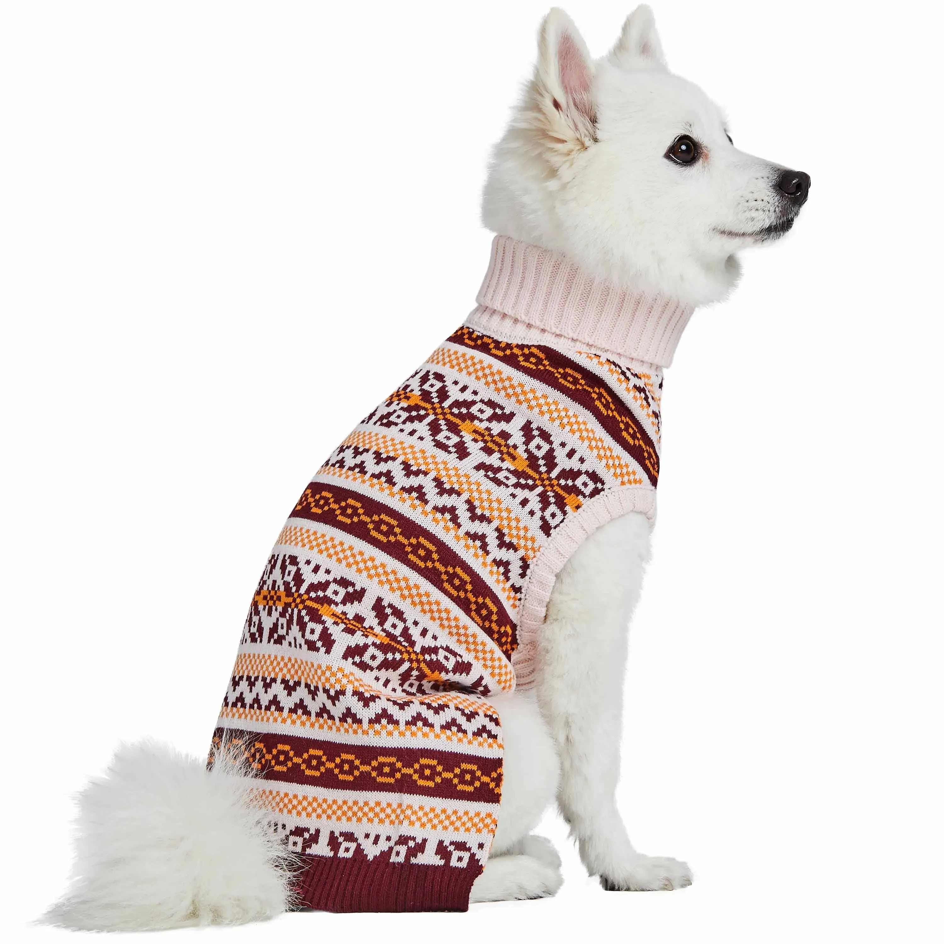 Blueberry Pet Artisan Everyday Turtleneck Fair Isle Fall Winter Pullover Dog Sweater in Beige, Back Length 16", Warm Clothes for Large Dogs