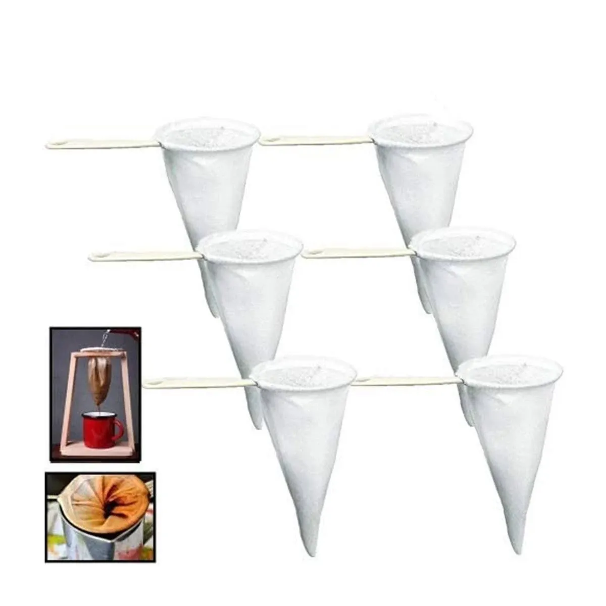 Pack of 6 Reusable Colador Cafe Cloth Coffee Tea Strainer, Lot of Strainers in Bulk, Strainer Filter Cloth Mesh, with Plastic Handle