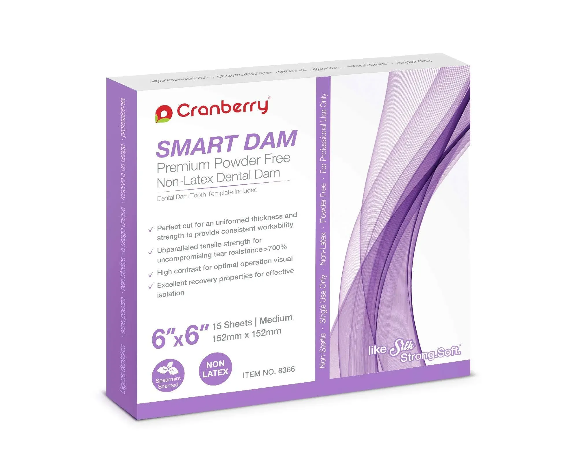 Cranberry CR8366 Smart Dam Non-Latex Powder-Free, Spearmint Scented, Medium Gauge ...