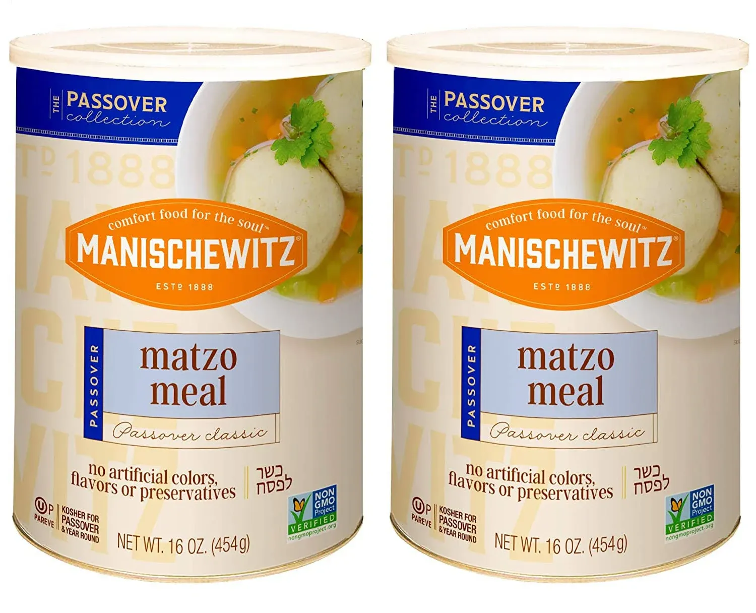 Manischewitz Matzo Meal, 16 oz Resealable Canister, 2 Pack - Total 2lbs Kosher for Passover, Size: 1.68 Pound Pack of 2