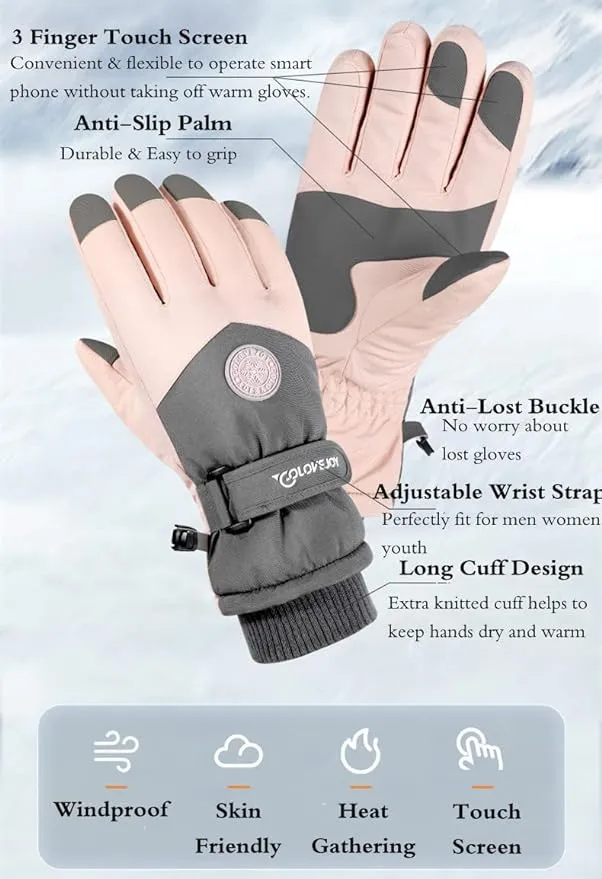 JJZS Winter Ski Snow Gloves for Men, Women, Youth | Touchscreen & Waterproof Cold ...