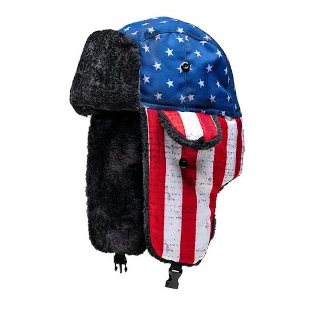 Soul of Adventure Trapper Hat- American Flag/Black Fur