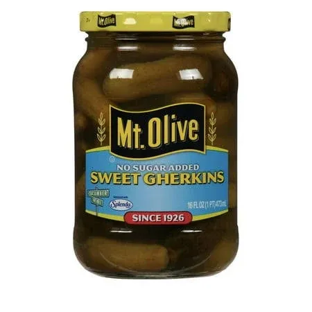 Mt. Olive Sweet Gherkins No Sugar Added 16 Oz (Pack of 2)