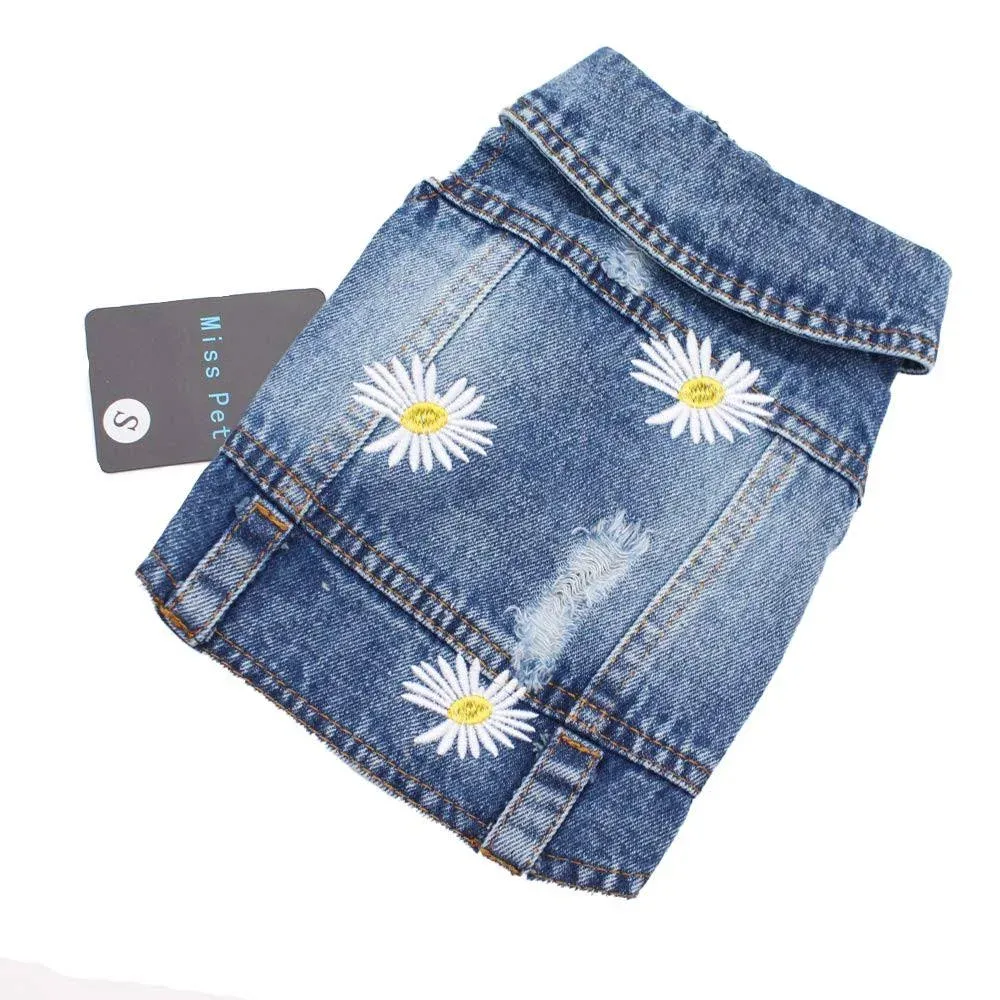 Pet Clothes Denim Dog Costume Summer Cowboy Vest Daisy Shirt Jeans Jacket Puppy Clothing for Chihuahua Yorkies