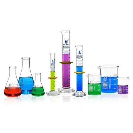 Borosilicate Glassware Set, 9 Pieces with 3 Beakers, 3 Erlenmeyer Flasks & 3 ASTM, Class A Measuring Cylinders, Borosilicate 3.3 Borosilicate Glass