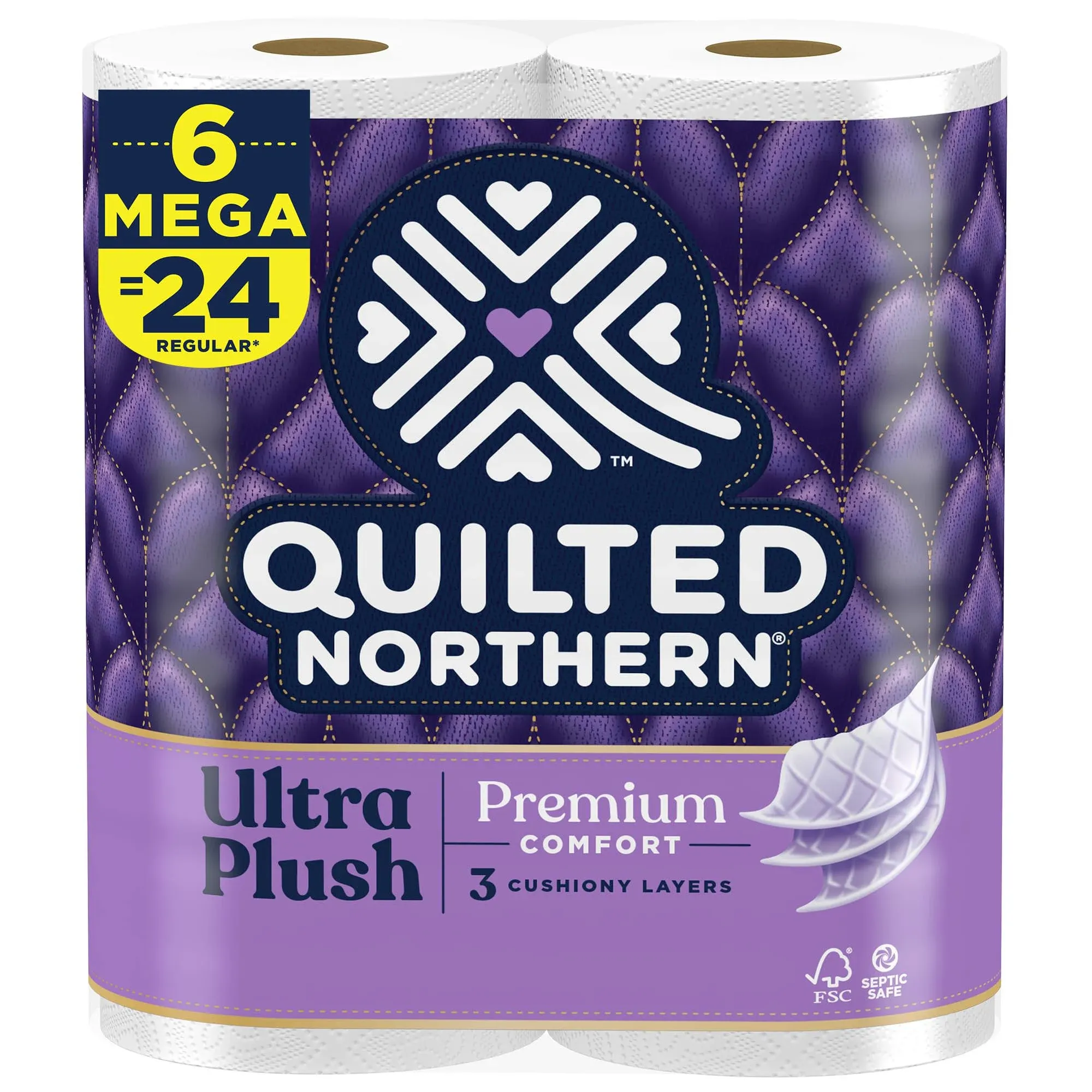 Quilted Northern Ultra PlushToilet Paper, 24 Mega Rolls = 96 Regular Rolls, 3-Ply Bath Tissue