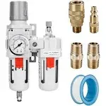 Nanpu 3/8" NPT Compressed Air Filter Regulator Lubricator Combo, Water/Oil Trap Separator - Gauge(0-150 psi), Poly Bowl, Semi-Auto Drain, Bracket