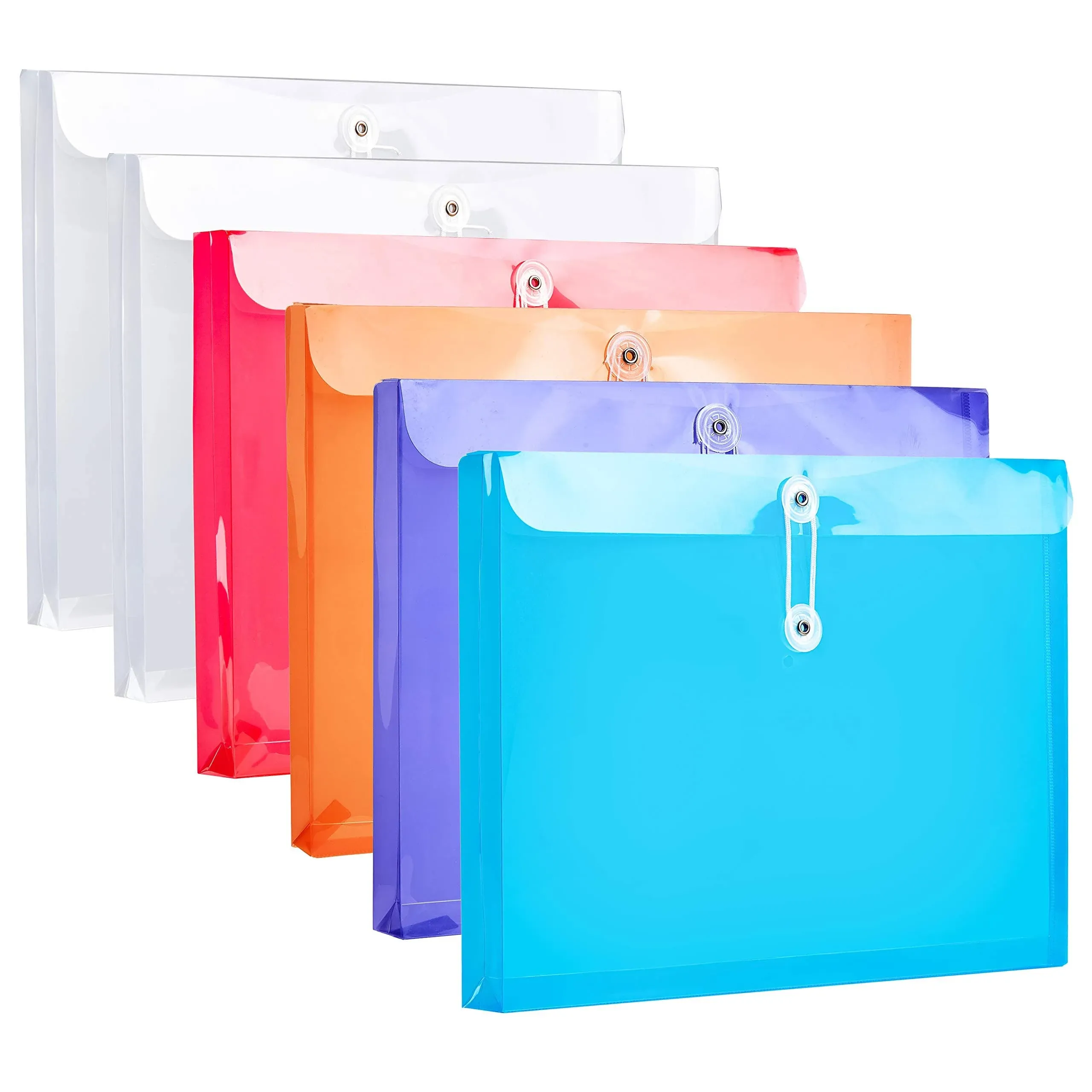 6Pcs Plastic Letter Size Envelopes File Folders with Button &amp; String Tie Closure