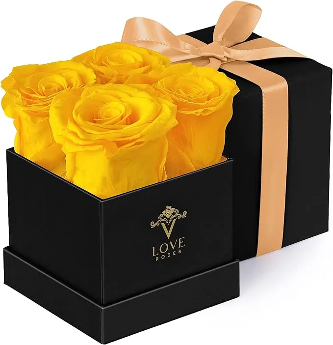 vLove Forever Roses in A Box | Last Over A Year | 4 Royal Blue Roses in Black Box