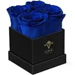 vLove Forever Roses in A Box | Last Over A Year | 4 Royal Blue Roses in Black Box