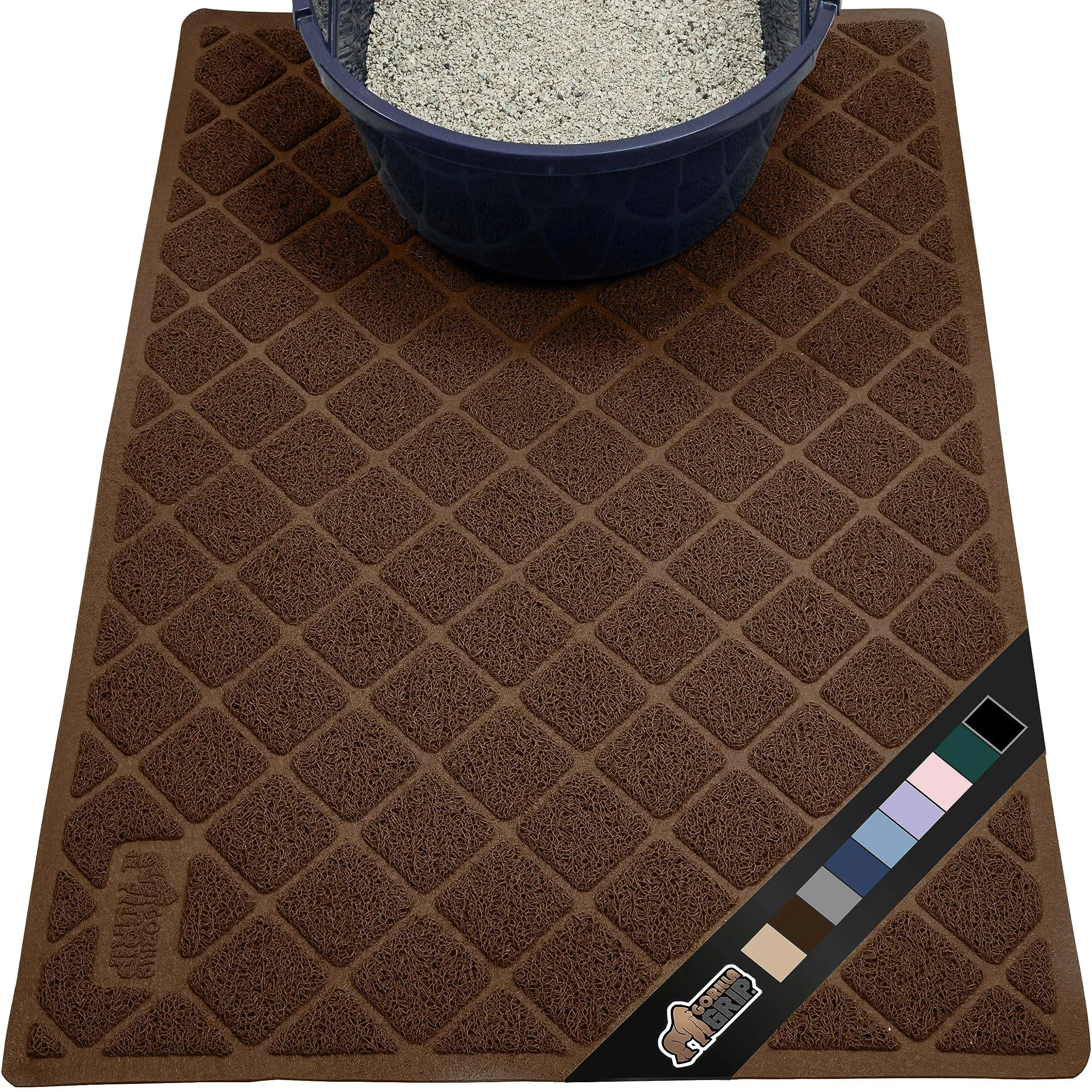 The Original Gorilla Grip Water Resistant Cat Litter Box Trapping Mat 32x32, Easy Clean, Textured Backing, Traps Mess for Cleaner Floors, Less Waste, Stays in Place for Cats, Soft on Paws, Beige