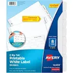 Avery Easy Peel White Label Tab Dividers 8-Tab 4-SETS White 14433