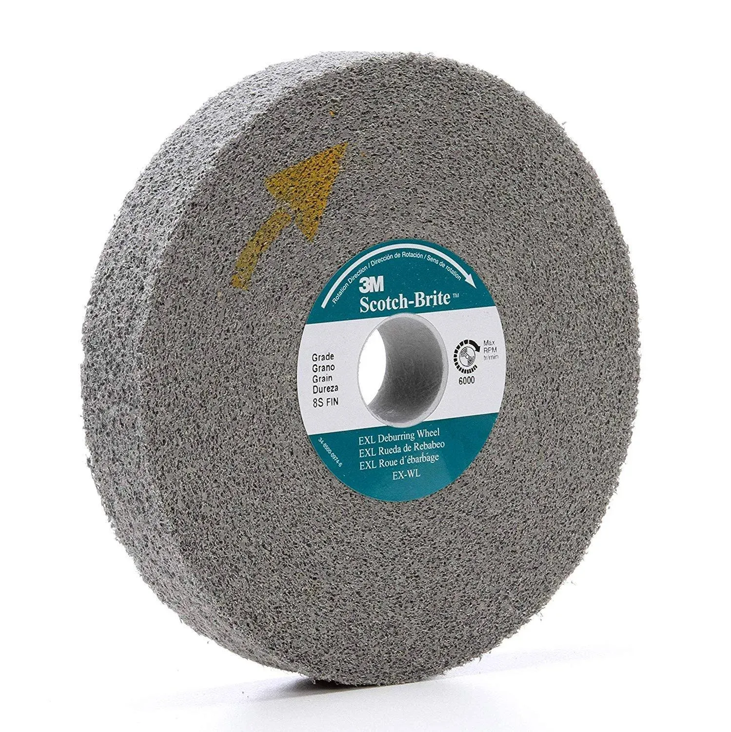 Scotch-Brite XL-WL Deburring Abrasive Wheel, Silicon Carbide, 6" Diameter, 1" Width, 1" Arbor, 8S, Fine Grit (Pack of 1)