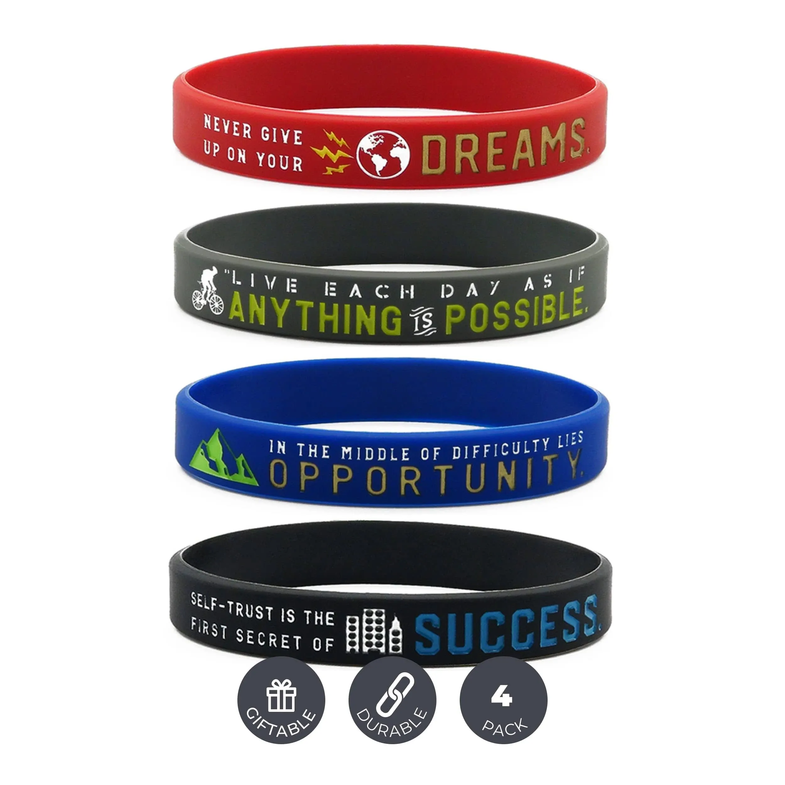 Inkstone Inspirational Bracelets 4 Pack with Motivational Sayings Anything is Possible Success Dreams Opportunity Silicone Rubber Inspirational Jewelry Bracelets