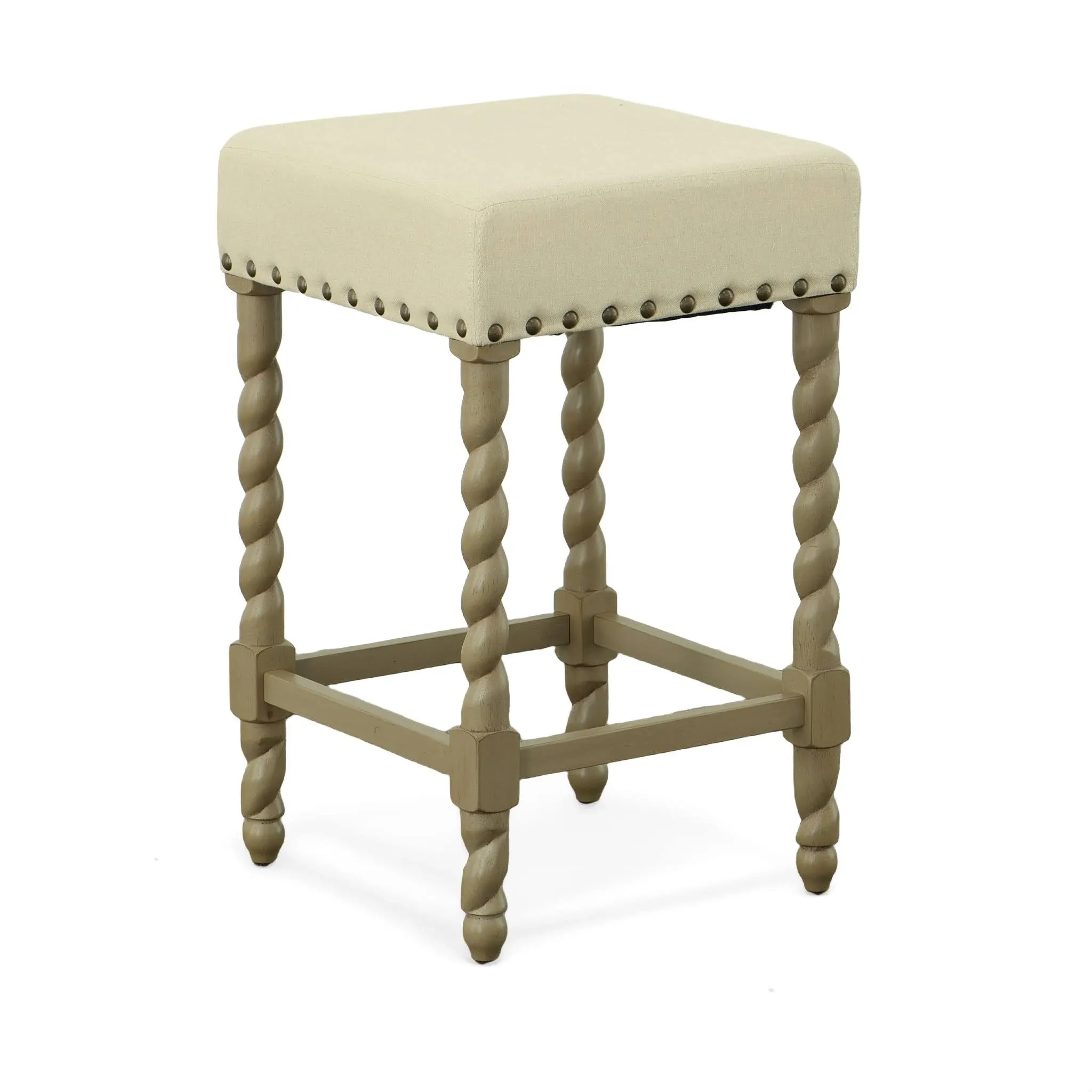 Carolina Cottage 3663-WGLN 24 in. Remick Counter Stool Weathered Gray & Linen