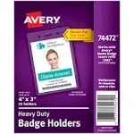 Avery - Secure Top Heavy-Duty Badge Holders, Vertical, 3W x 4H, Clear, 25/Pack