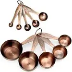 Copper Measuring Cups and Spoons Set, Stainless Steel 10 Piece Set, Stackable 5 Measuring Cups and 5 Measuring Spoons with 2 Rings, Antique Copper Plated