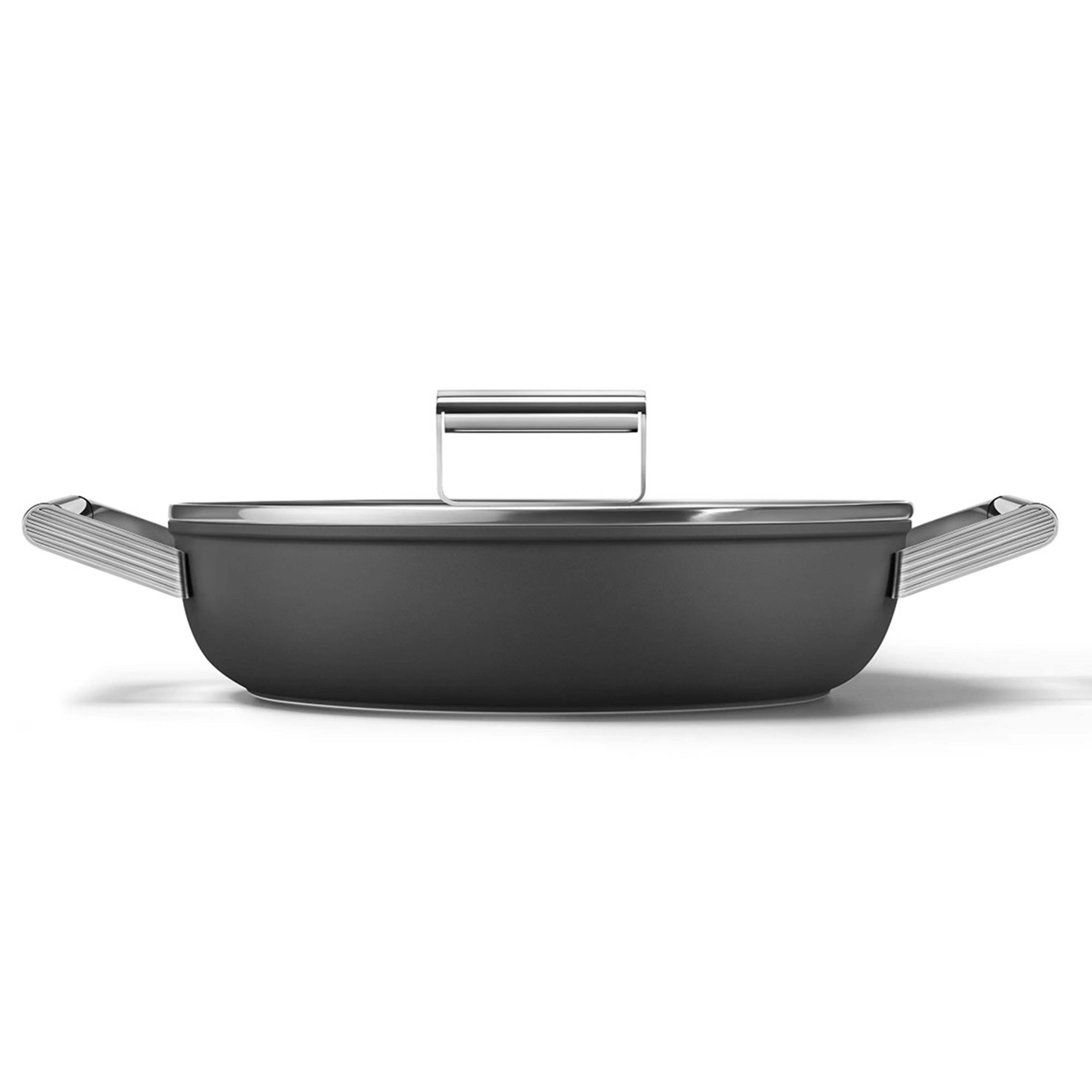 Smeg Cookware 11-Inch Black Deep Pan with Lid