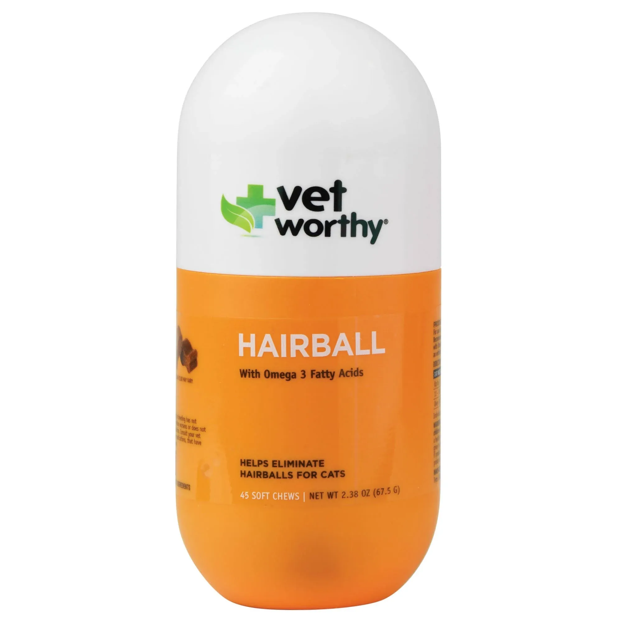 Vet Worthy Hairball Soft Chew for Cats Hairball Remedy for Cats for Digestive Aid and Hairball - Cat Supplement with Omega 3, Psyllium Husk, Brewers Yeast, Wild Alaskan Salmon Oil-45 Soft Chews