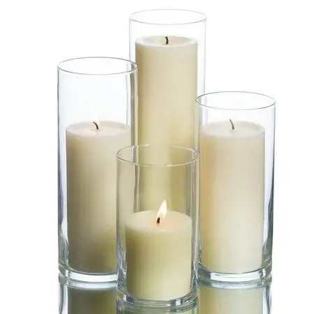 Set Of 36 Glass Eastland Cylinder Vases And 36 White Pillar Candles 3 inch