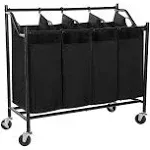 Heavy-Duty 4-Bag Rolling Laundry Sorter Storage Cart with Wheels Black