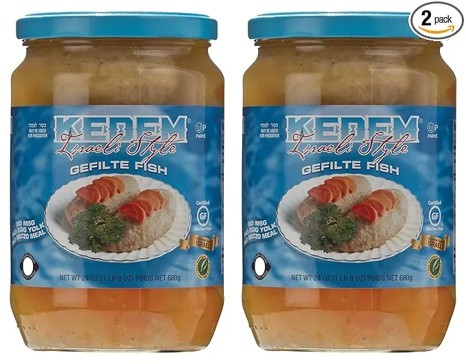 Kedem Gluten Free Israeli Style Gefilte Fish 24oz (2 Pack) No MSG, No Egg Yolk, No Matzo Meal, Nothing Artificial