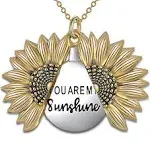 MyLittleSunflower - You are My Sunshine Necklace - Sunflower Necklace Locket with Engraved Hidden Message Pendant for Women, Mother, Daughter