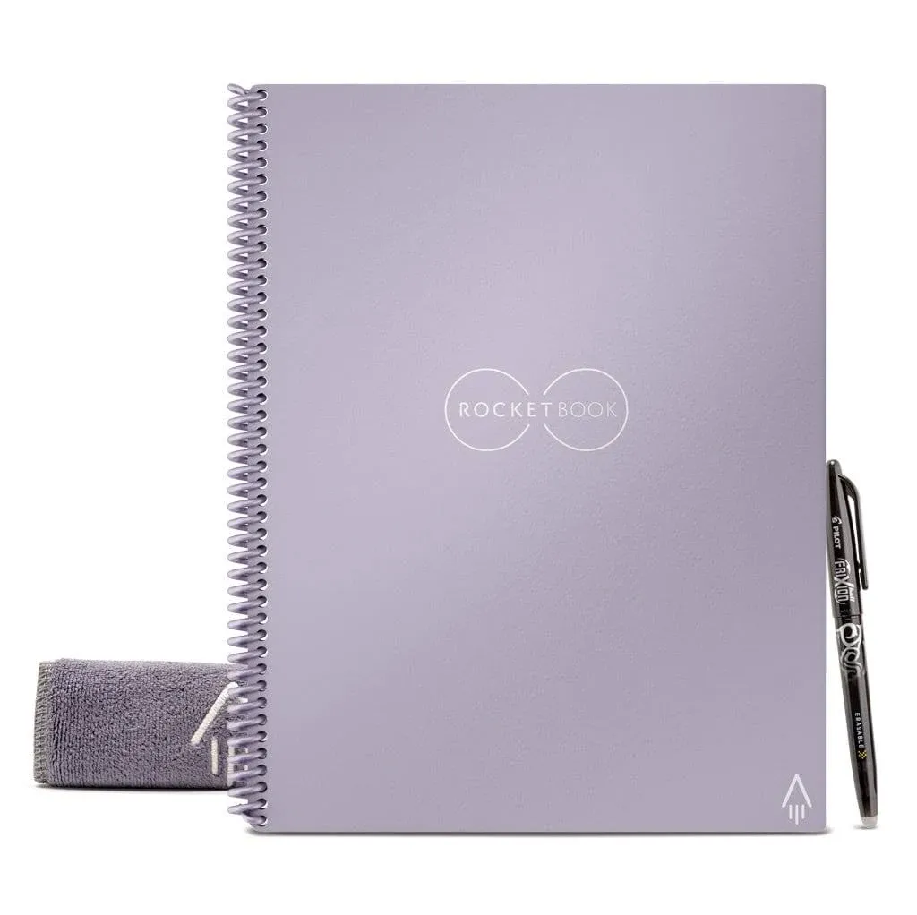 Rocketbook Core Reusable Spiral Notebook, Letter Size 8.5x11, Lilac - Dotted Pages, App-Connected, Erasable, Durable Cover, Ideal for School, Work,