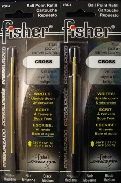 2 PACK Genuine Fisher Space Pen Black Medium Point SC4 CROSS Pen Refills