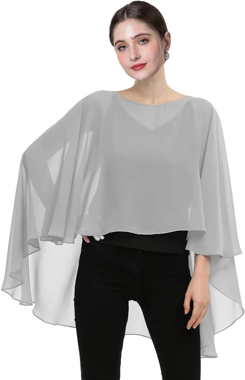 Baoqiya Chiffon Capes Sheer Capelets Bridal Shawls and Wraps Cape Long Plus Size ...