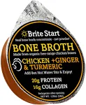 Brite Start Bone Broth - Chicken + Ginger & Turmeric - 12 Count - Keto Friendly Concentrate with 16g Collagen, 20g Paleo Protein - Made from Organic Free Range Chicken Bones - Single Serve Packets