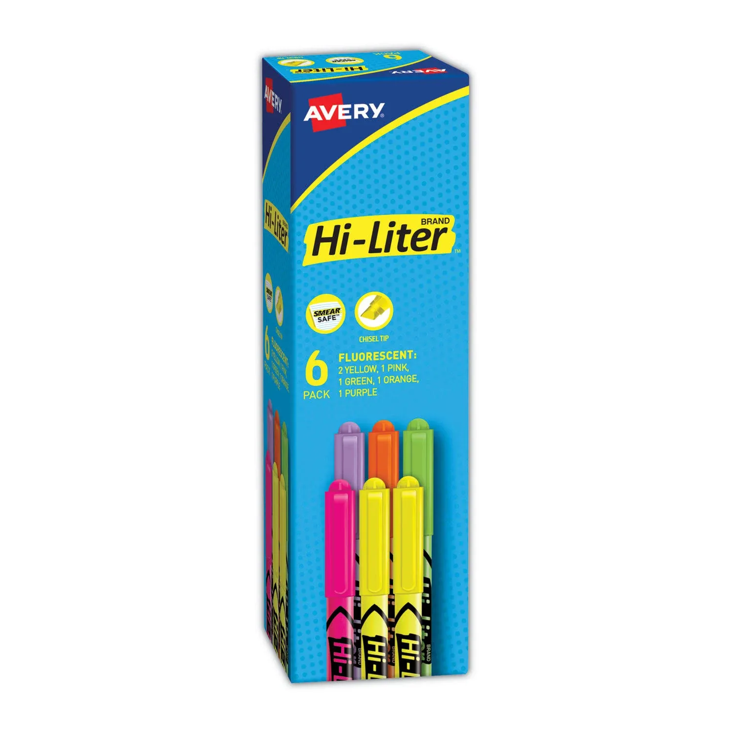 Avery Hi-Liter Pen-Style Highlighters, Chisel Tip, Assorted Fluorescent Colors, 6-set