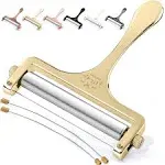 Zulay Cheese Slicer With Adjustable Thickness - Wire Cheese Slicer For Mozzarella Cheese, Cheddar Cheese, Gouda Cheese - Cheese Slicers For Block Cheese Heavy Duty With 2 Extra Wires (Gold)