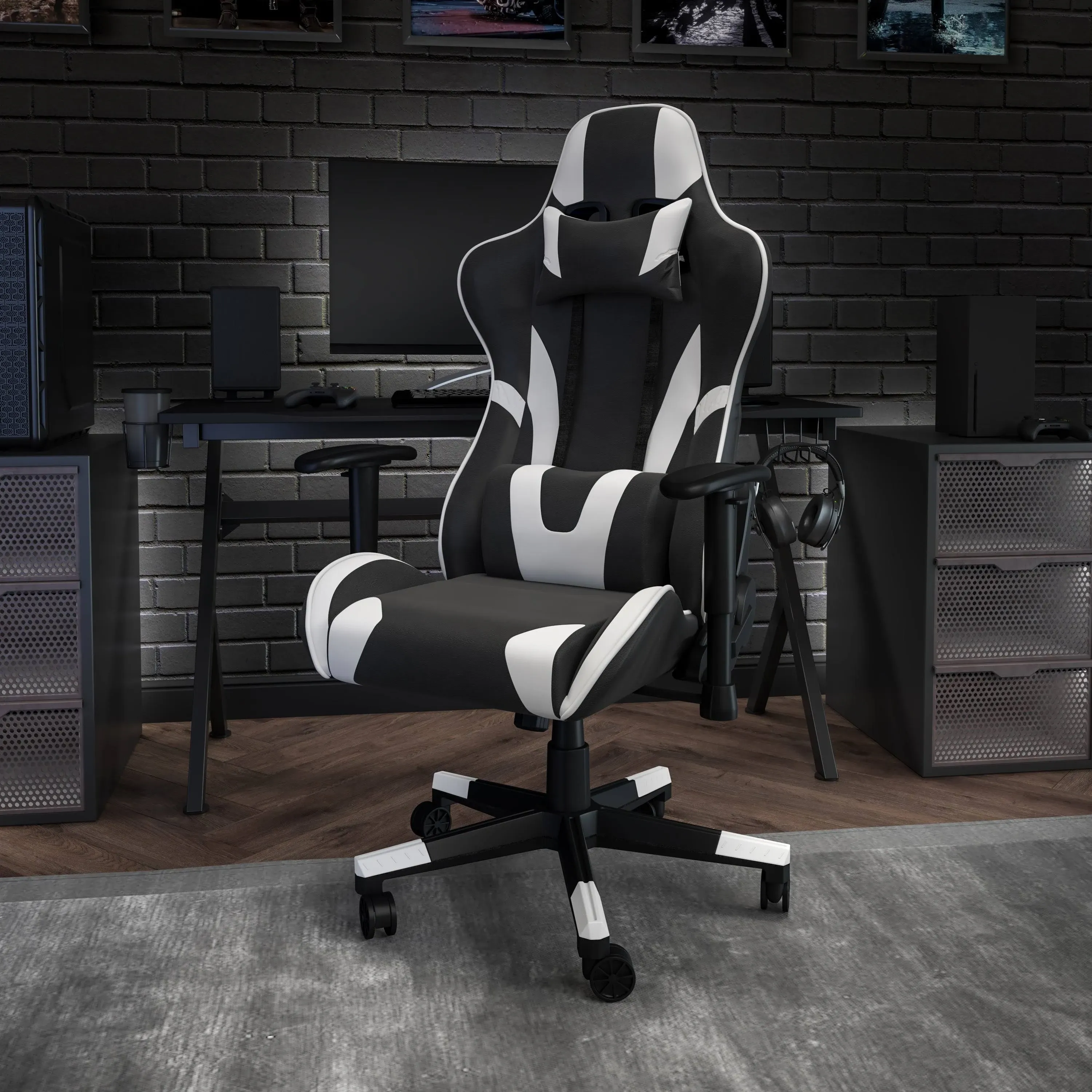 Flash Furniture X10 Gaming Chair Racing Office Ergonomic Computer PC Adjustable Swivel Chair with Flip up Arms Black LeatherSoft