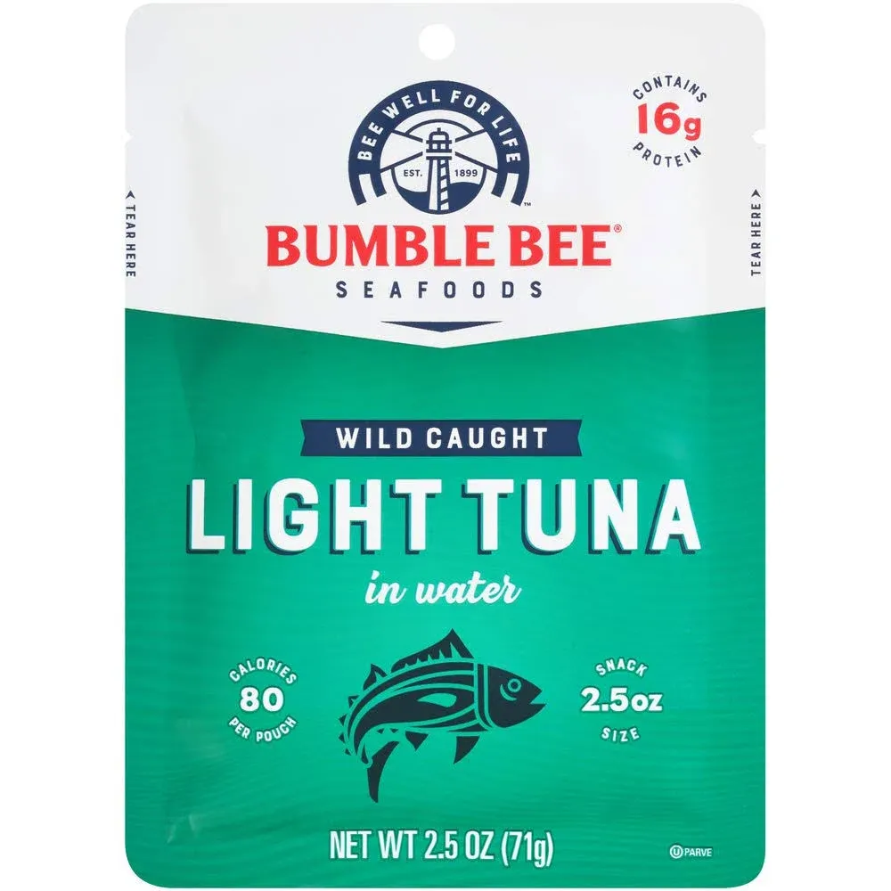 Bumble Bee Light Tuna Pouch in Water 2.5 oz Pouch Pack of 12 - Ready to Eat T...