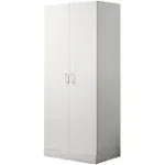 Supfirm Michael White Double Door Wardrobe Cabinet Armoire with Shelf and Hanging Rod