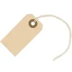 Manila Paper Tags with String - #1, 2 3/4” x 1 3/8” Box of 100 Small Hang Tags with String Attached and Reinforced Hole, Manila Tags with Strings, Shipping Tags with String