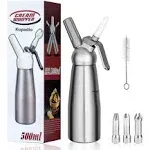 Professional Aluminum Whipped Cream Dispenser Cream Maker 500mL (1 Pint) for Desserts Gourmet Cream Whipper with 3 Decorating Nozzles