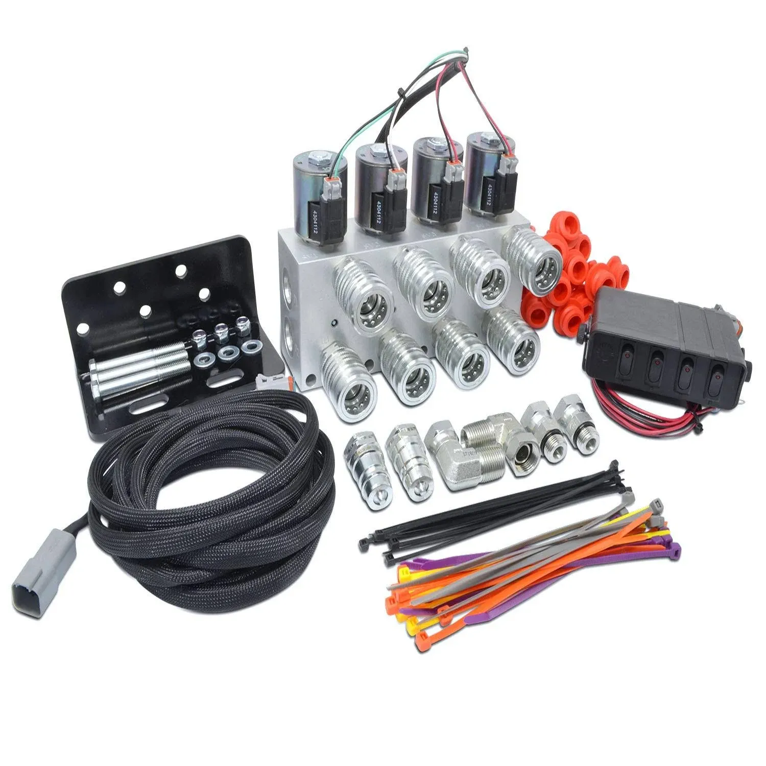 Hydraulic Multiplier Kit, 4 Circuit Selector Valve Including Couplers and Switch Box Control