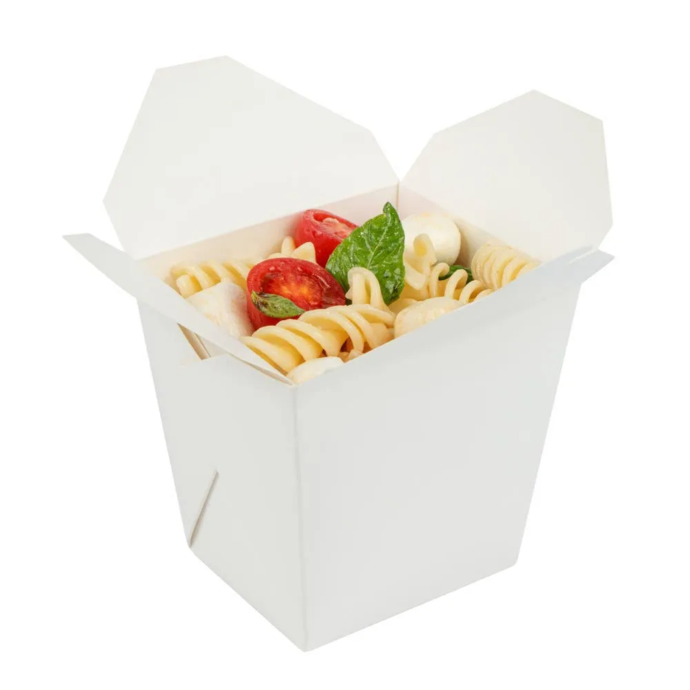 Restaurantware Bio Tek 4 x 3.5 x 4 Inch Food Containers 50 Durable Noodle Boxes - Disposable Sustainable White Paper 26-Ounce Takeout Boxes Square For Takeouts And Delivery Or Picnics