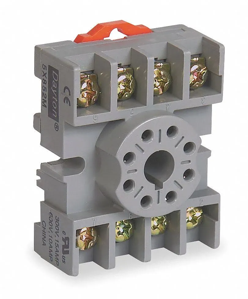 Dayton 5X852 Relay Socket, Standard, Octal, 8 Pin, 15A