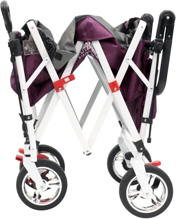 Creative Outdoor Wagon, Push and Pull Double Stroller for Toddlers & Kids with Removable Canopy and Seat Belt Harnesses, Collapsible Folding Garden Cart, Adjustable Handle, Beach Wagon (Purple)