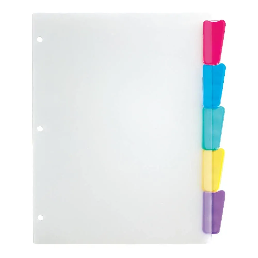 Office Depot Plastic Dividers with Insertable Rounded Tabs Multicolor 5-Tab