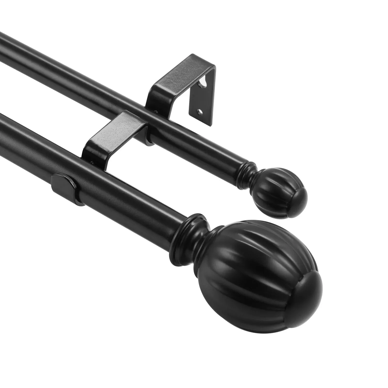 VEVOR Double Rod Curtain Rods, 36-72 inches(3-6ft) Adjustable Length, Black Double Curtain Rods with Round Finials, 1" and 3/4" Diameter, Double