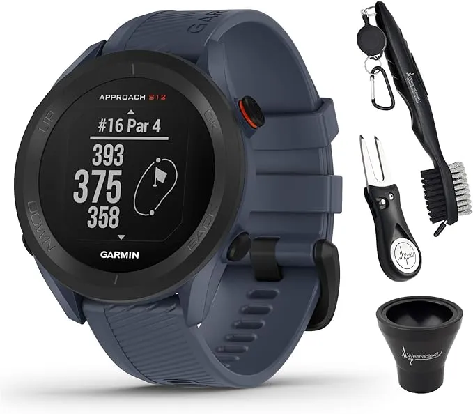 Garmin Approach S12 Premium GPS Golf Watch, Granite Blue and Wearable4U All-in ...