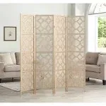 Roundhill Furniture Quarterfoil Infused Diamond Design 4-Panel Room Divider, Silver