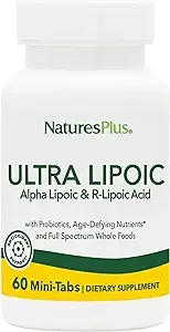 NaturesPlus Ultra Lipoic - 60 Bi-Layered Mini-Tabs - Supports Free Radical Defenses with Probiotics, Nutrients & Whole Food Concentrates - Gluten Free - 30 Servings