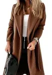 Ladiyo Womens Classic Coat Lapel Collar Open Front Belted Long Jacket