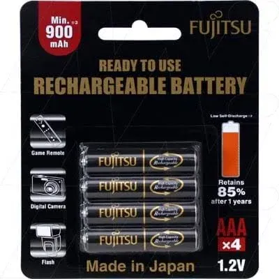 Fujitsu 4 AAA Ready-to-use HR4UTHC 950mAh (Min. 900mAh) Rechargeable Battery NiMH 1.2V Made in Japan